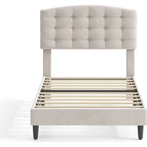 Upholstered Bed Frame with Cozy Button Tufted Headboard & Adjustable Height, Wood Slat Support CHEYENNE SINGLE BEIGE (1/5)