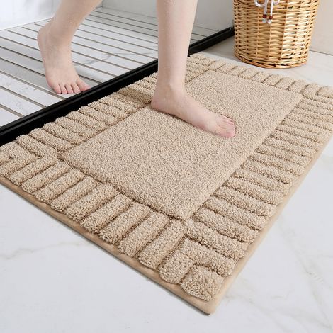 Tapis de bain 40 x 60 cm, absorbant, antidérapant, en microfibre douce à poils longs, lavable en machine, kaki (1/5)
