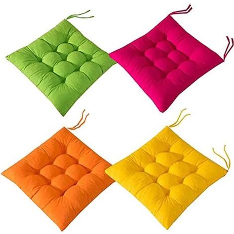 Lot de 4 coussins de chaise, 40 x 40 cm, couleur unie, pour salle à manger, jardin, intérieur, rose, vert, jaune, orange, polyester.