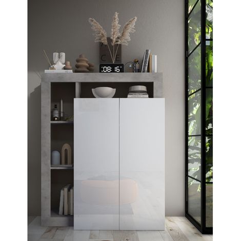 Buffet haut moderne laqué blanc et gris béton GAMA (1/5)