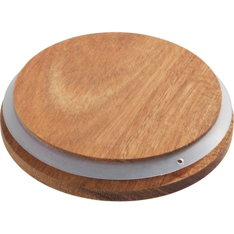 WENKO Boîte de conservation Mio, boîte à provisions en verre borosilicate à l'aspect marbré bleu/blanc avec couvercle à fermeture hermétique en bois d'acacia brun certifié FSC®, 1 L, Ø 11 x 14,5 cm (1/5)