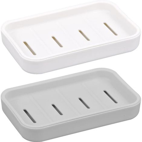 Porte-savon 2 pièces, porte-savon avec bac de vidange amovible, porte-savon avec drain, porte-savon de douche en plastique, porte-savon portable pour salle de bain, douche, cuisine (gris + blanc) (1/5)