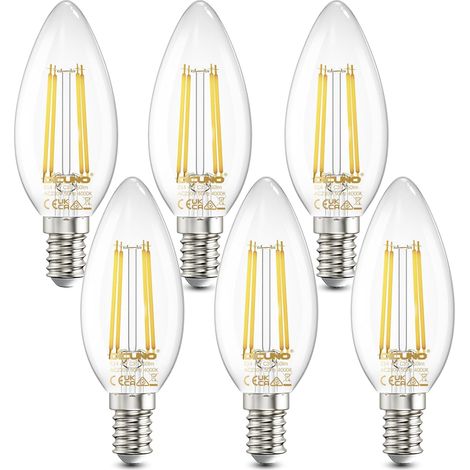 Ampoule Bougie LED E14 C35, 4W Équiv. 40W, 4000K, 550lm, Lot de 6 Blanc neutre, Non-dimmable, en forme de bougie flamme, Ampoule C35 filament vintage pour lustre et plafonnier (1/5)