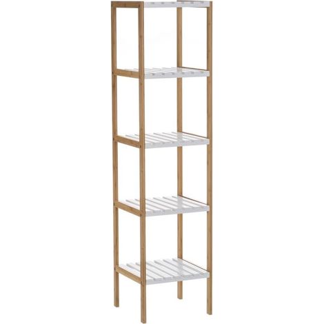 Étagère de Sol avec 5 étagères en Bois et MDF en Naturel et Blanc (1/3)