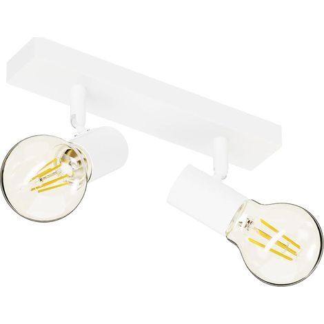 Spot Plafond E27, Vintage Plafonnier 2 Spots Blanc Orientable, Luminaire Plafonnier Industrielle, Éclairage de Plafond Interieur pour Cuisine, Chambre, Salon, 26cm, Ampoule non Incluse (1/5)