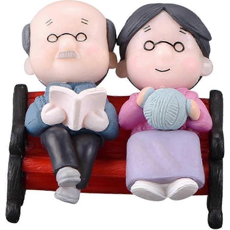 Miniature ornementale représentant un couple de personnes âgées amoureuses, cadeau de mariage, statuette humoristique de parents amoureux pour micro-jardin, micro-paysage léger-Style B (1/5)