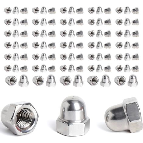 100 Pièces Écrous Borgnes M6 en Acier Inoxydable 304 DIN 1587, Écrous Hexagonaux avec Capuchon, Écrous M6 Inox avec Boîte de Rangement (1/5)