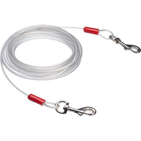 Weiße Hundeleine aus Stahldraht mit Doppelhaken, 5 mm x 6 Meter, mit Beißschutz. (1/5)