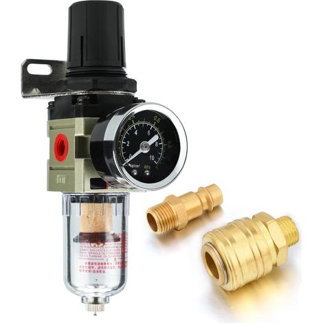 Séparateur d'eau réducteur de pression pour compresseur d'air comprimé, filtre 1/4" avec raccord rapide - (1/5)