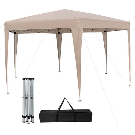 COSTWAY 400 x 348 cm Hexagonal Pop-Up Canopy Tent w/ Dressed Legs-Khaki (1/5)