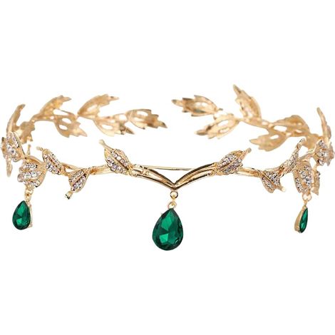 Coiffe Elfique, Rétro Couronne Princesse, Mariée de Mariage Diademe Femme, Mode Vert Cristal Couronne, pour le Cosplay, Mariages, Soirées Animées et éVénements de Carnaval (1/5)
