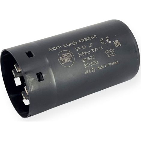 Ducati Energia – Condensateur de démarrage 53-64µF – Cosses faston 6.3mm – Ø46x84mm – Pour moteurs monophasés 220V (1/3)