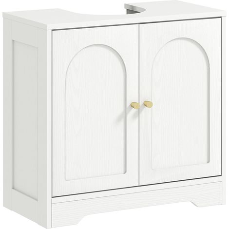 Meuble vasque de salle de bain avec 2 portes et étagère réglable sur 3 niveaux, en bois, 60 x 30 x 65 cm, blanc (1/5)
