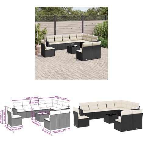 11-tlg. Garten-Sofagarnitur mit Kissen Schwarz Poly Rattan - Gartenmöbel - PE-Rattan Möbel - Outdoor Sofa - Esstisch Set - Lounge Set - Home & Living (1/3)