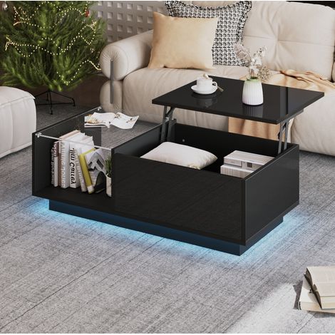 Table salon relevable LED rangement 100x50 noir panneau OKMYHOME (1/5)