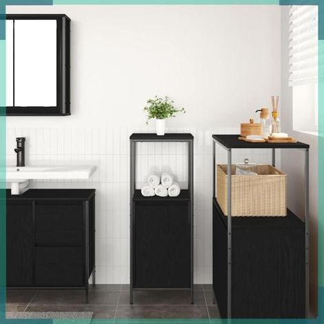 Meuble de salle de bain - 861912 - Chêne noir - 36×35×95 cm - 3 étagères, charge 60 kg (1/5)