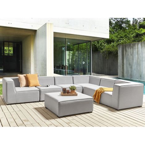 Sofá esquinero 7 plazas modular de poliéster gris claro negro izquierdo con reposapiés Arezzo (1/5)