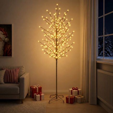 Albero di Natale con palline LED Nero 210 cm Acciaio 250 LED vidaXL (1/5)