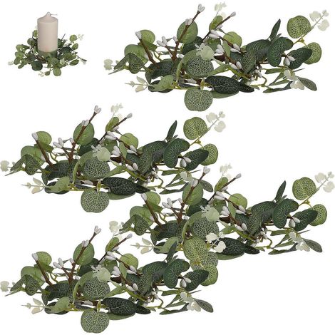 Anneaux de bougies verts pour piliers, petites couronnes d'eucalyptus décoratives, 16 pièces (1/5)