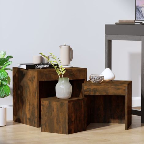Lot de 3 Tables gigognes,Tables Basses gigognes pour Salon Chêne fumé Bois d'ingénierie -97894 (1/5)