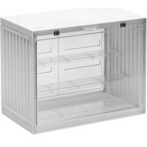 Vitrine en plastique blanc avec porte, étagère anti-poussière pour figurines de collection, boîte de présentation empilable pour poupées.