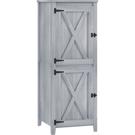 Armoire de jardin en bois 60x60x160 cm avec double porte verrouillable, étagères amovibles, gris clair (1/5)