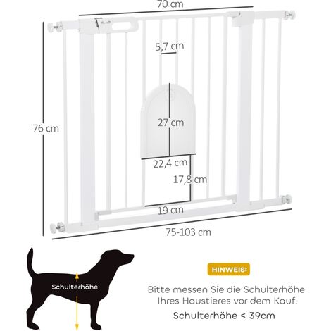 Barrière animale extensible avec portillon, métal et PVC, blanc, réglable, idéale pour intérieur et extérieur. (1/5)
