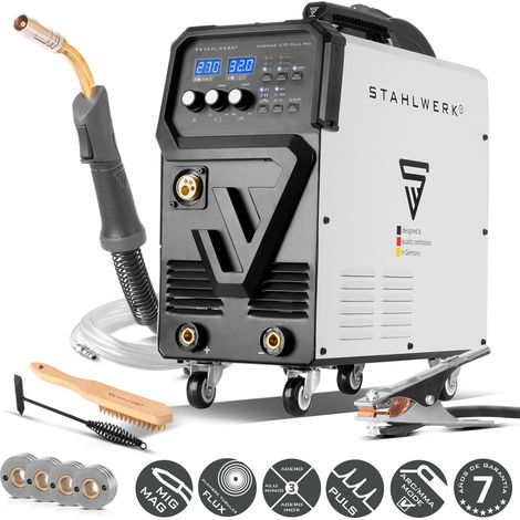 STAHLWERK Soldadora combinada 4 en 1 MIG 270 Puls Pro – Soldadora de gas protector, función de pulso, 270 A, apta para aluminio, hilo sinérgico, 4 rodillos, función Lift-TIG & MMA (Electrodo)