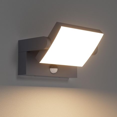 24W Applique Exterieur/Intérieur LED avec Détecteur de Mouvement, Lampe murale avec LED Panneau Rotatif, IP65 Éclairage Lampe Moderne pour Entrée Jardin, Anthracite, Blanc Chaud 3000K (1/5)