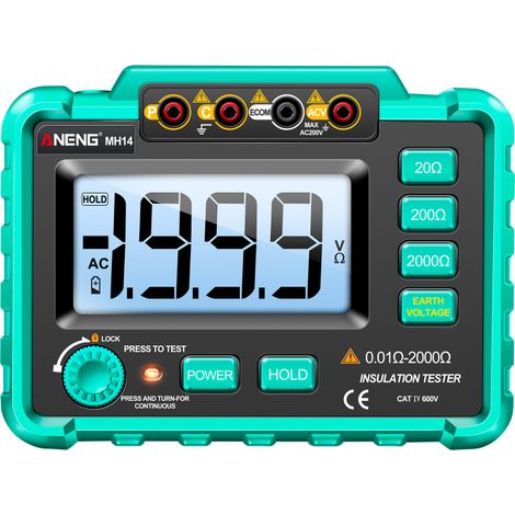 Tester digitale di resistenza di isolamento elettrico MH14, ad alta precisione, misura la resistenza e la tensione di terra. (1/5)