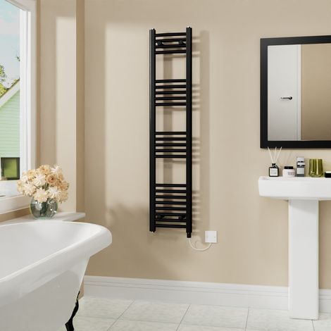 WarmeHaus Electric Curved Bathroom Radiator Black 1400x300mm