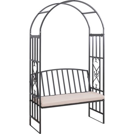 Outsunny Garden Arbor Arch Metal Bench Padded Seat Outdoor Decoration Patio (1/5)
