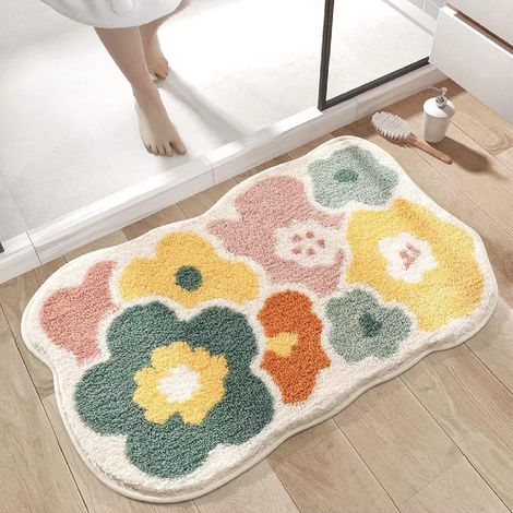Tapis de bain extra doux, ultra absorbant, antidérapant, en peluche shaggy, lavable en machine, idéal pour le sol de la salle de bain, la baignoire et la douche, 40 x 60 cm, multicolore (1/5)