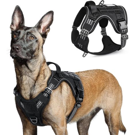 Harnais Chien Anti Traction, Harnais Tactique Chien, Noir, L (1/5)