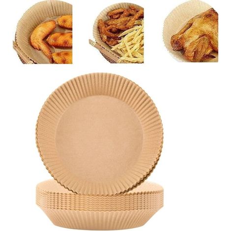 Papier sulfurisé rond de 20 cm (8 pouces), 100 feuilles, antiadhésif, résistant à l'huile, jetable, de qualité alimentaire et sans javel, pour friteuse à air chaud et micro-ondes de 5 à 8 litres. (1/5)