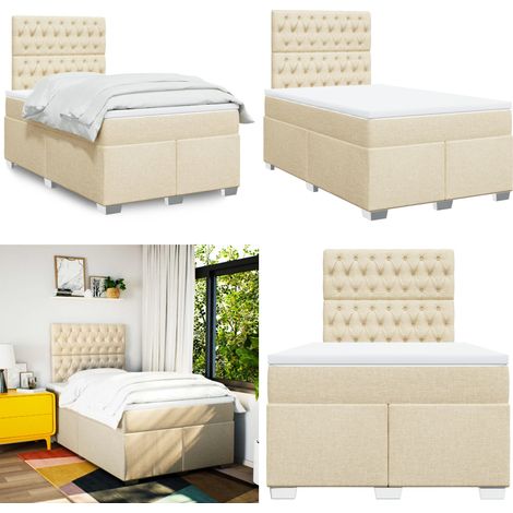 vidaXL Sommier à lattes de lit avec matelas crème 120x190 cm tissu (1/5)