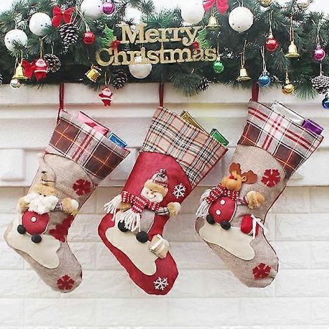 Chaussette de Noël, 45 cm, lot de 3 avec lutins, bonhomme de neige et renne, Xm DXGHC (1/5)