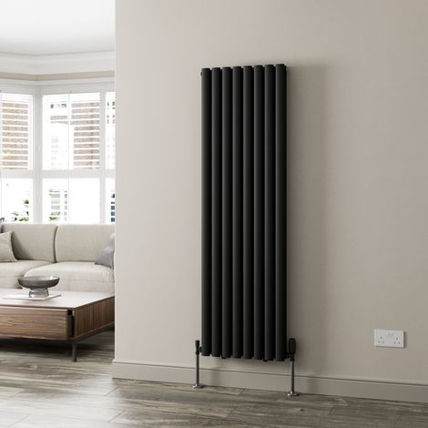Black Oval Column Designer Radiator Vertical Horizontal 1600 x 480mm Double Panel