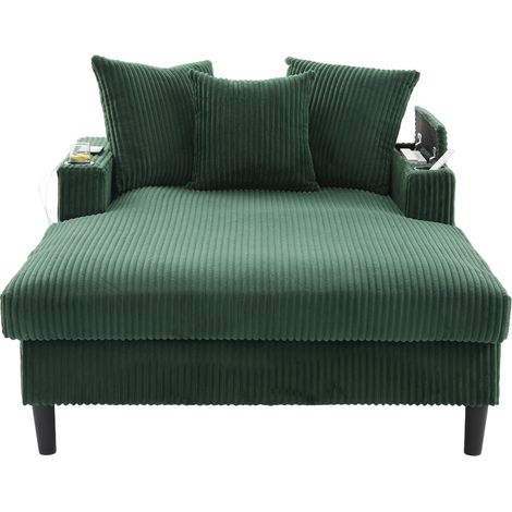 ELVMI Chaise longue con portavasos, LED, bolsillo lateral, almacenaje y USB, Corduroy Esmeralda (1/5)