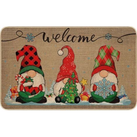 Christmas Decorative Doormat Tomte the Dwarf Welcomes Christmas Winter-Proof and Washable Rubber Doormat Snowflake Santa Claus Pattern 45x45cm (1/4)