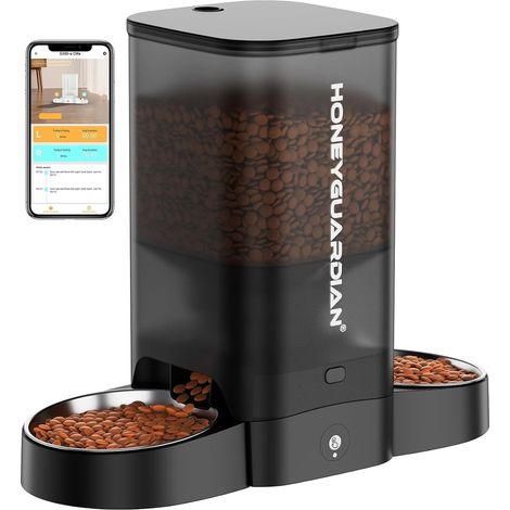 Automatic Double Cat Food Dispenser, 5G WiFi Cat and Dog Food Dispenser, 5L Automatic Intelligent Cat Food Feeder, APP Control, 304 Stainless Steel Bowl, 1-6 Meals per (1/5)