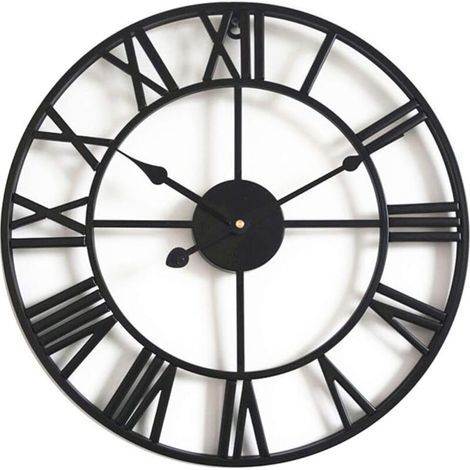 Horloge murale vintage silencieuse Ulisem, grande horloge squelette en métal de 40 cm, décorative pour salon, cuisine, bar, hôtel, bureau et maison (noir) (1/4)