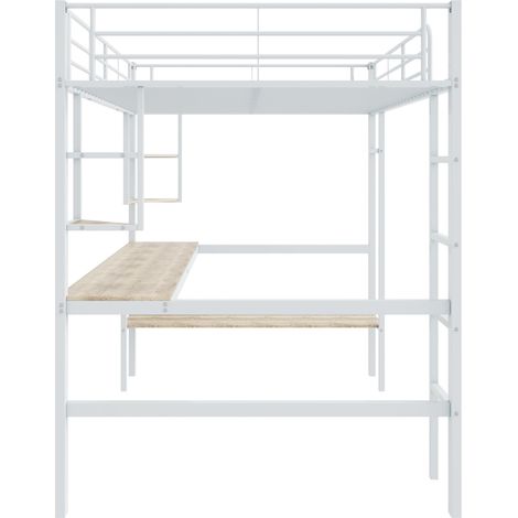 Letto a soppalco in metallo 90 x 200 cm con scrivania, mensole e libreria, bianco (1/5)