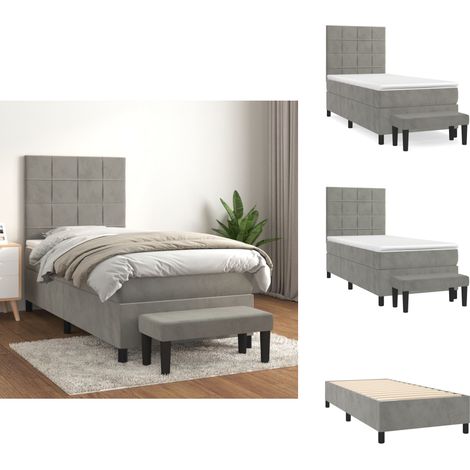 Boxspringbett mit Matratze Hellgrau 90x200 cm Samt - Boxspringbett - Samtbett - Doppelbett - Bett Mit Matratze - Schlafsystem (1/5)