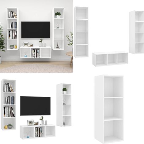 3-tlg. TV-Schrank-Set Weiß Holzwerkstoff - TV-Schränke - Wandmontage (1/5)