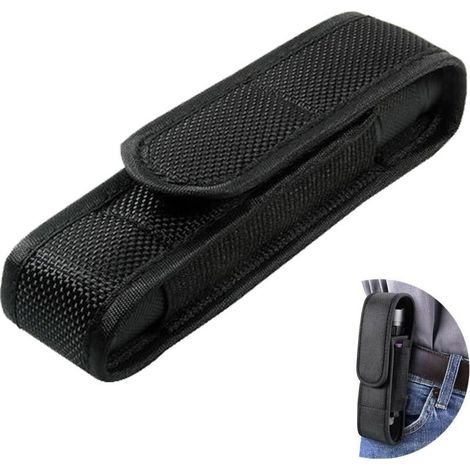Étui tactique en nylon noir pour lampe torche – Poche robuste avec attache ceinture, idéal camping et randonnée (1/5)