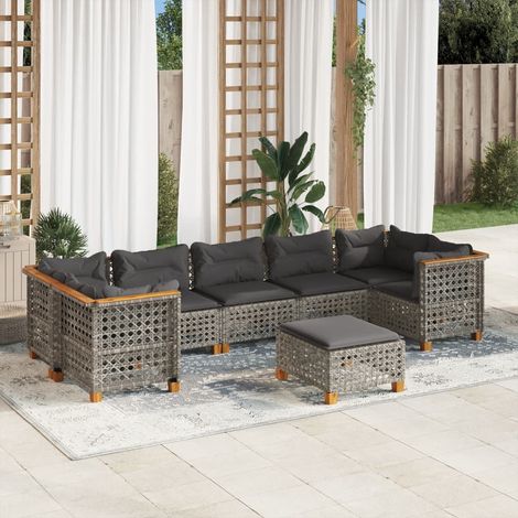 8-tlg. Garten-Sofagarnitur mit Kissen Grau Poly Rattan vidaXL (1/5)