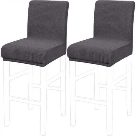 Set of 2 dark grey dining chair covers 35 x 35 x 2.5 cm, removable and washable checkered stretch bar stool covers (1/5)