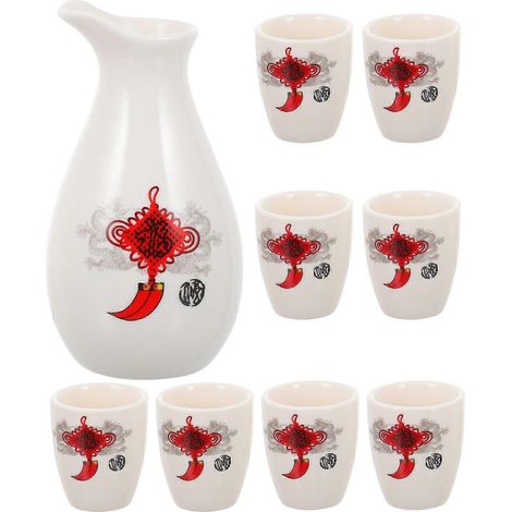 Ensemble de pot à saké en céramique (1 ensemble) - Ustensiles à saké rouges, pour usage domestique (1/5)