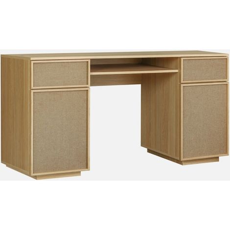 Scrivania decorativa in legno e tessuto 2 ante 2 cassetti 1 nicchia, 140 cm (1/5)